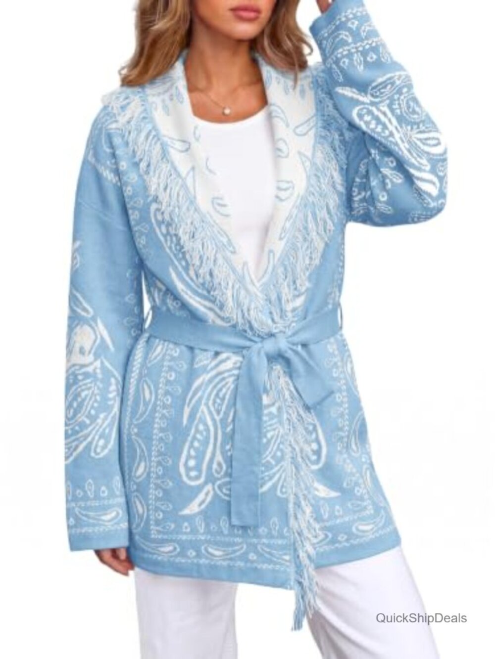 Saodimallsu Womens Fall Tassel Shawl Collar Cardigan Paisley Wrap Sweaters